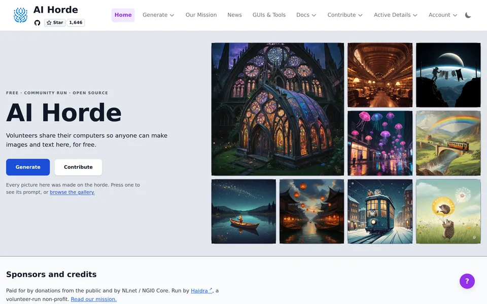 Screenshot of the AI Horde website
