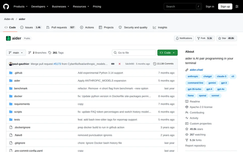 Screenshot of the Aider website