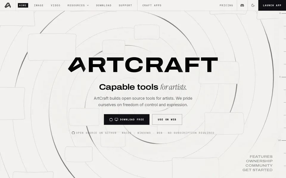 Screenshot of the ArtCraft website