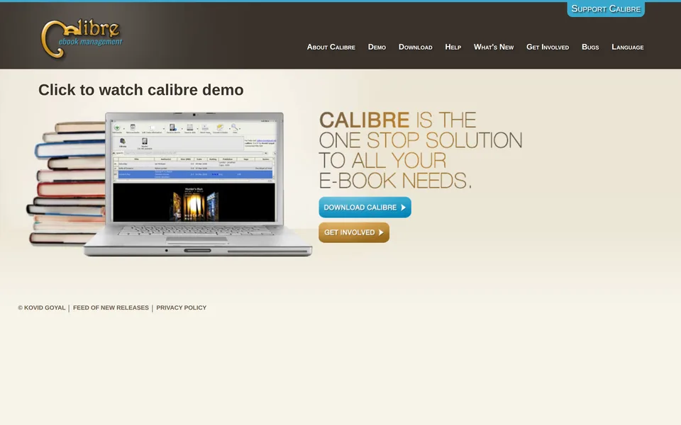 Screenshot of the Calibre website