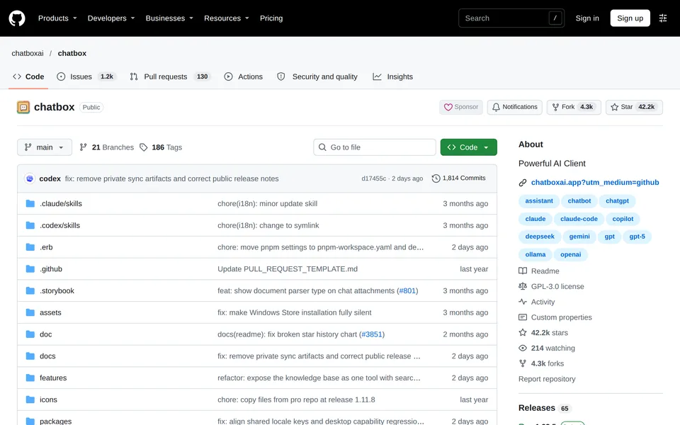 Screenshot of the Chatbox website
