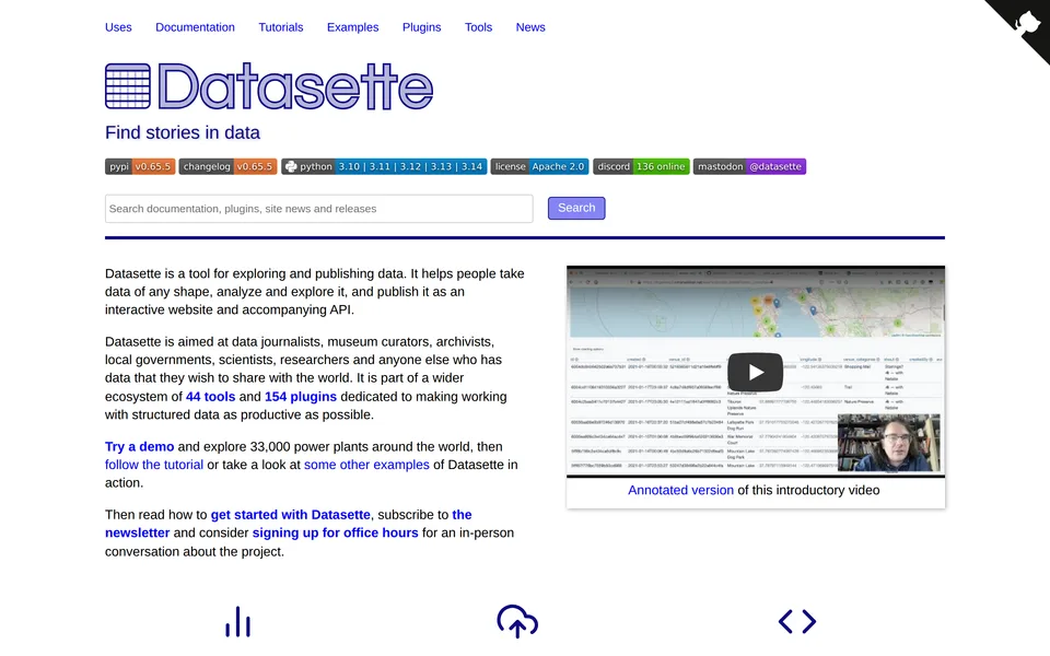 Screenshot of the Datasette website