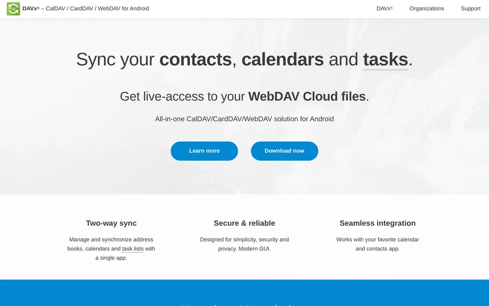 Screenshot of the DAVx5 website