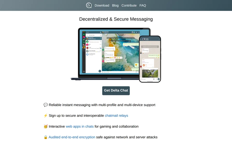 Screenshot of the Delta Chat website