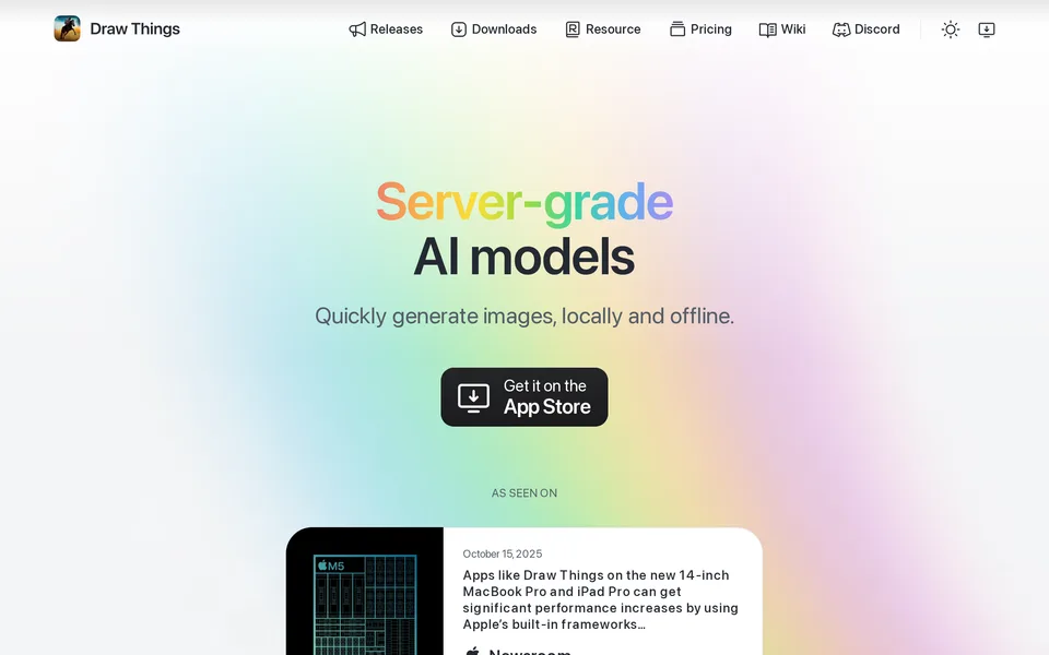 Screenshot of the Draw Things website