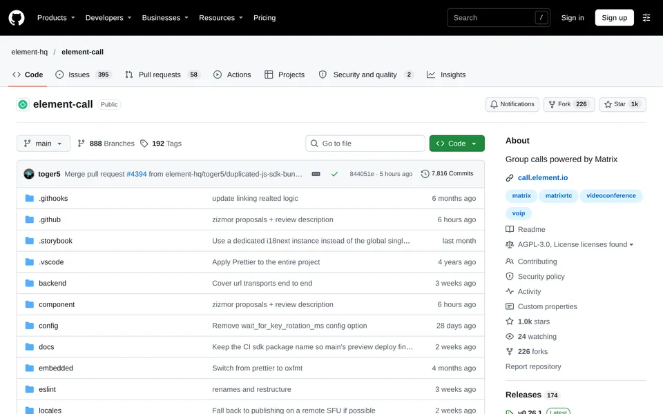 Screenshot of the Element Call website