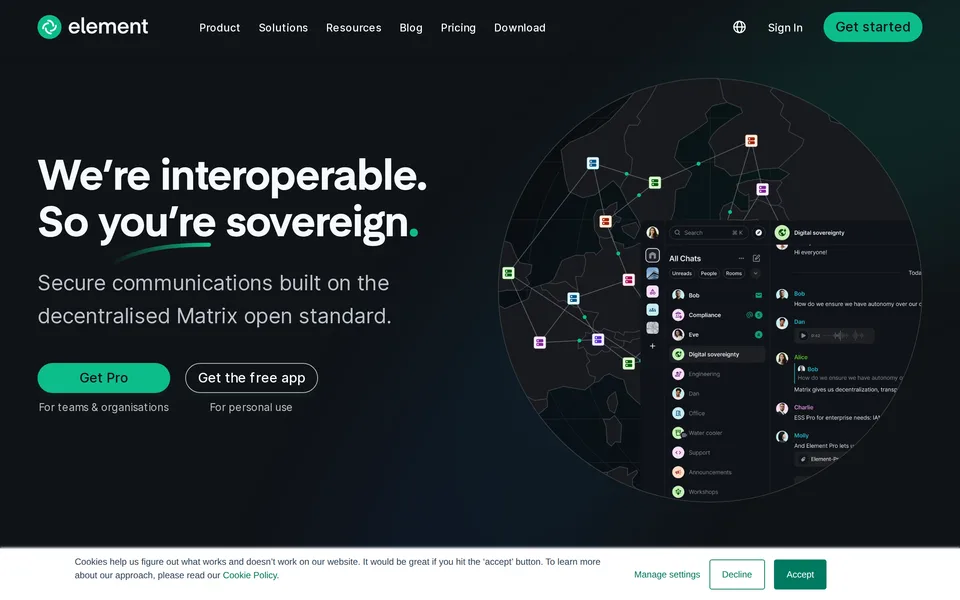 Screenshot of the Element website