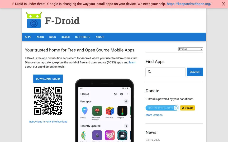 Screenshot of the F-Droid website