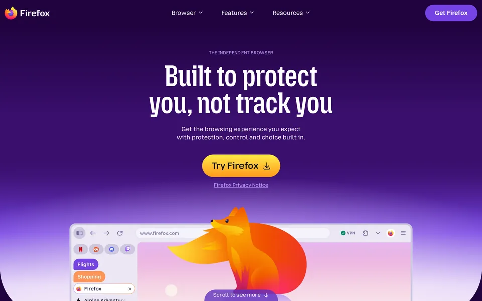Screenshot of the Firefox website