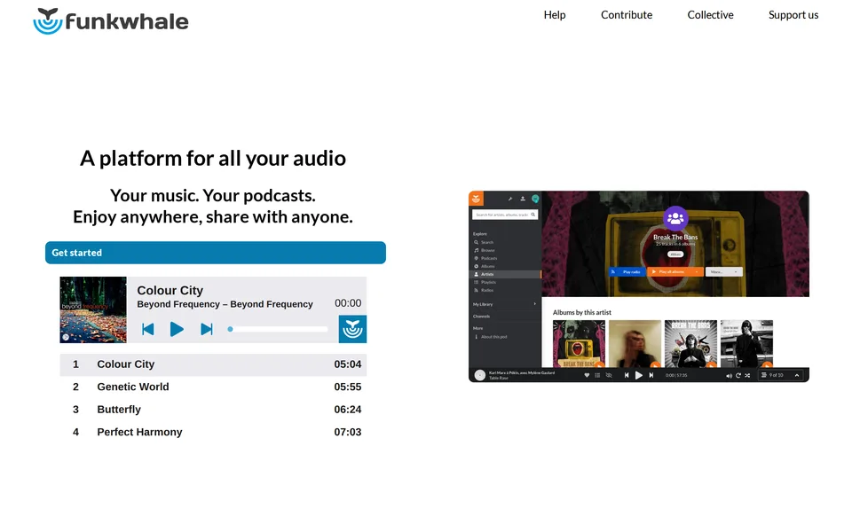 Screenshot of the Funkwhale website
