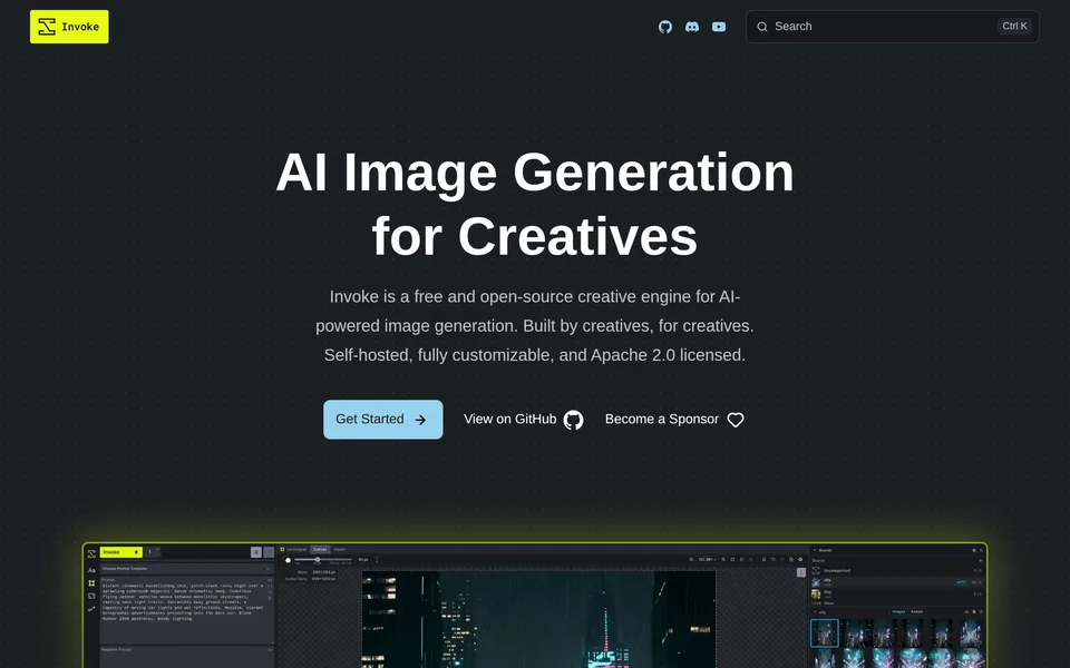 Screenshot of the InvokeAI website
