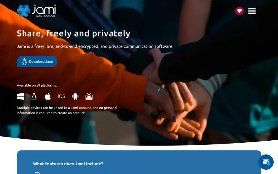 Screenshot of the Jami website