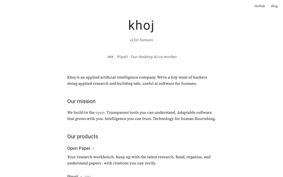 Screenshot of the Khoj website