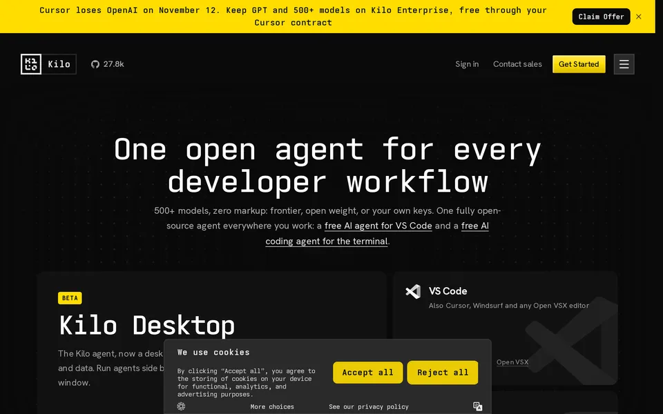Screenshot of the Kilo Code website