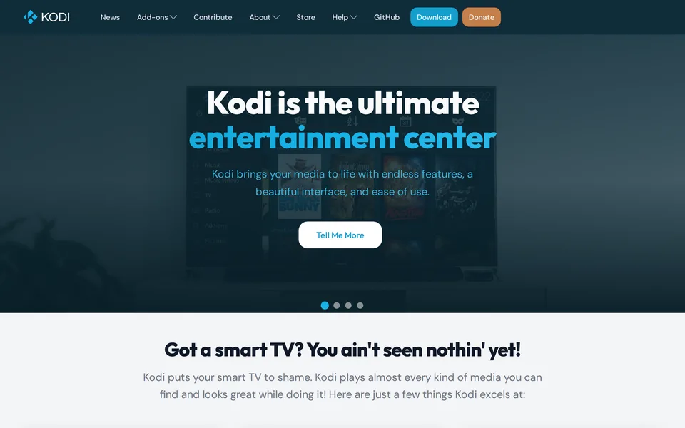 Screenshot of the Kodi website