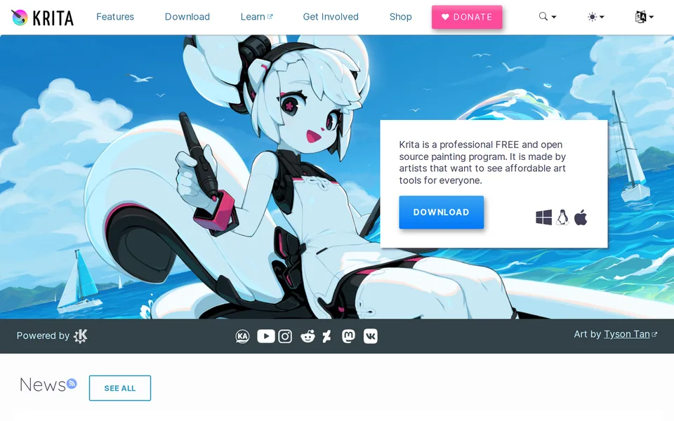 Screenshot of the Krita website
