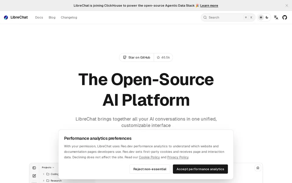 Screenshot of the LibreChat website