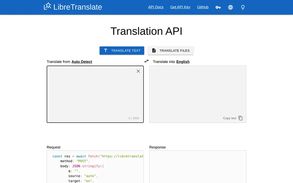 Screenshot of the LibreTranslate website