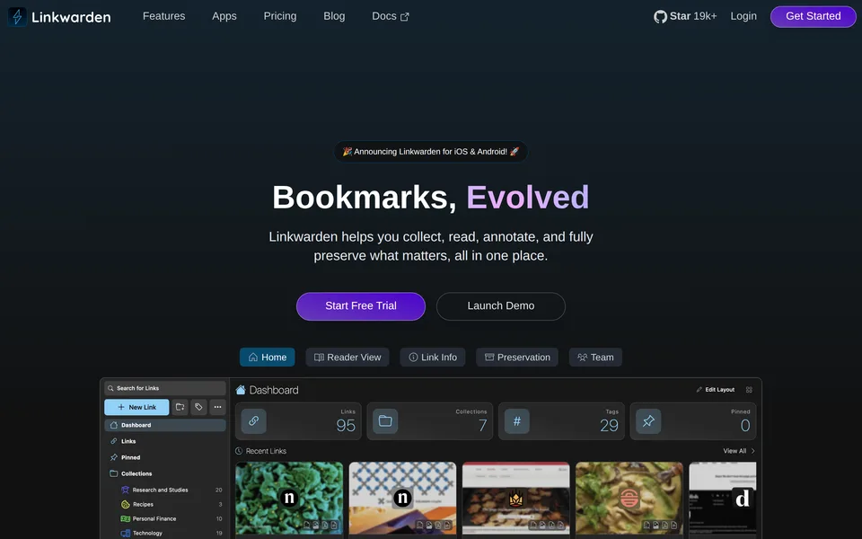 Screenshot of the Linkwarden website