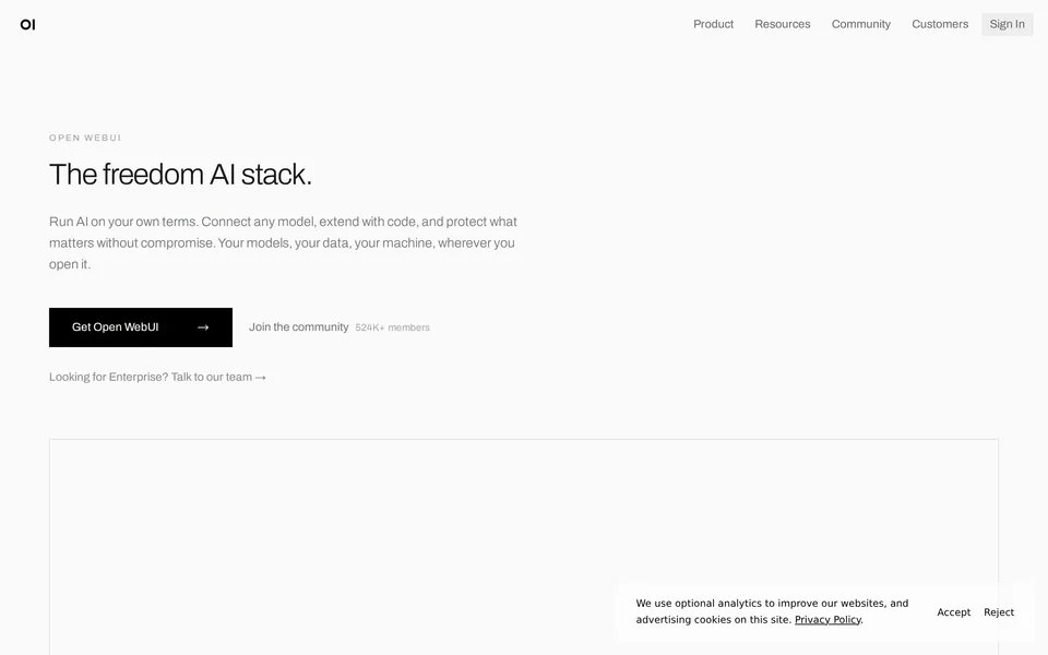 Screenshot of the Open WebUI website