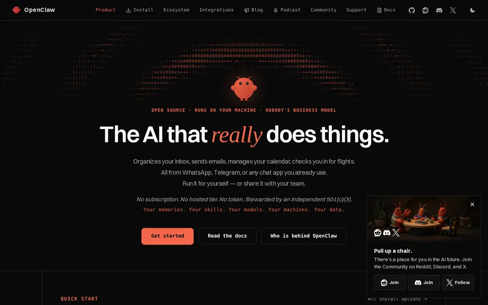 Screenshot of the OpenClaw website