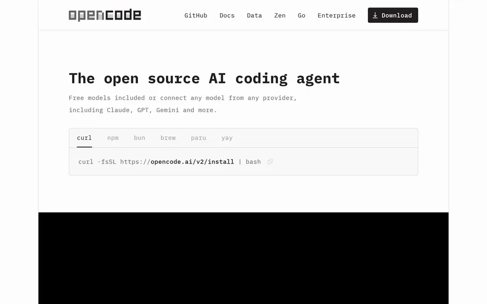 Screenshot of the OpenCode website