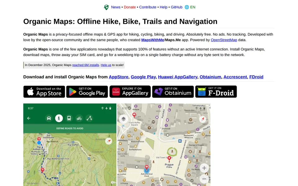 Screenshot of the Organic Maps website