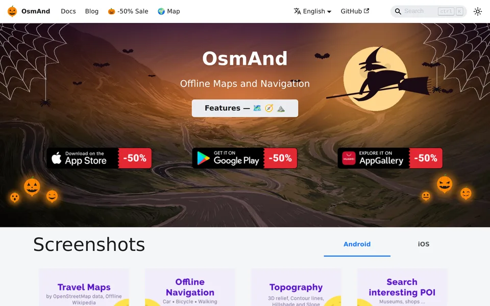 Screenshot of the OsmAnd website