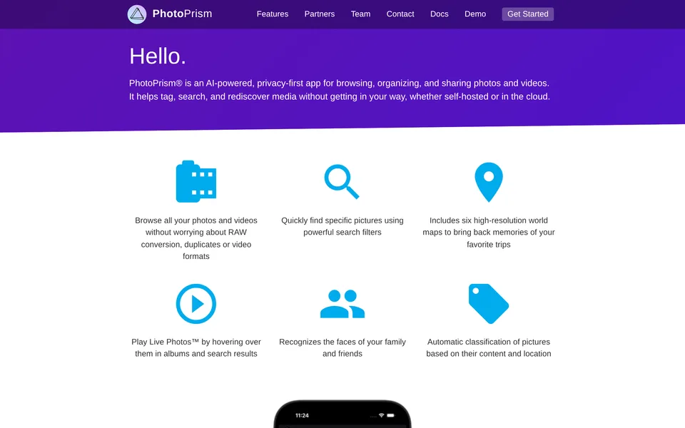 Screenshot of the PhotoPrism website