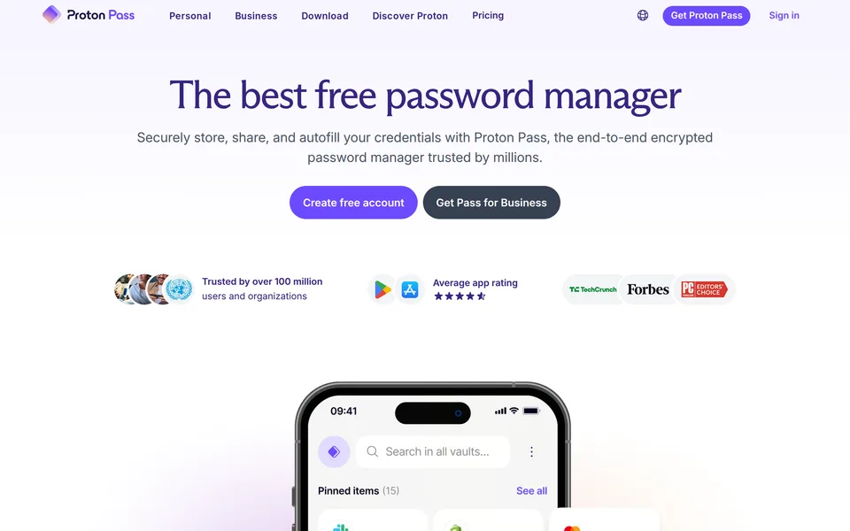 Screenshot of the Proton Pass website