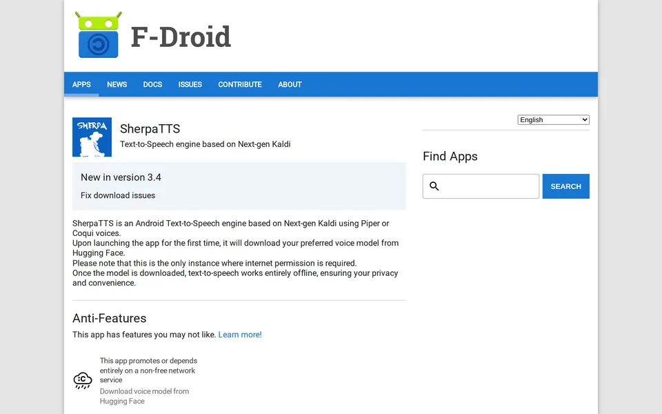Screenshot of the SherpaTTS website