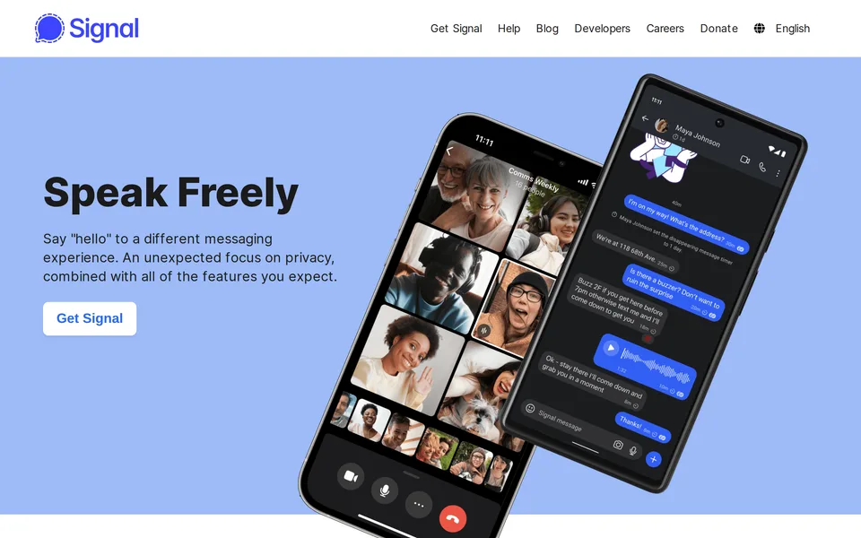 Screenshot of the Signal website