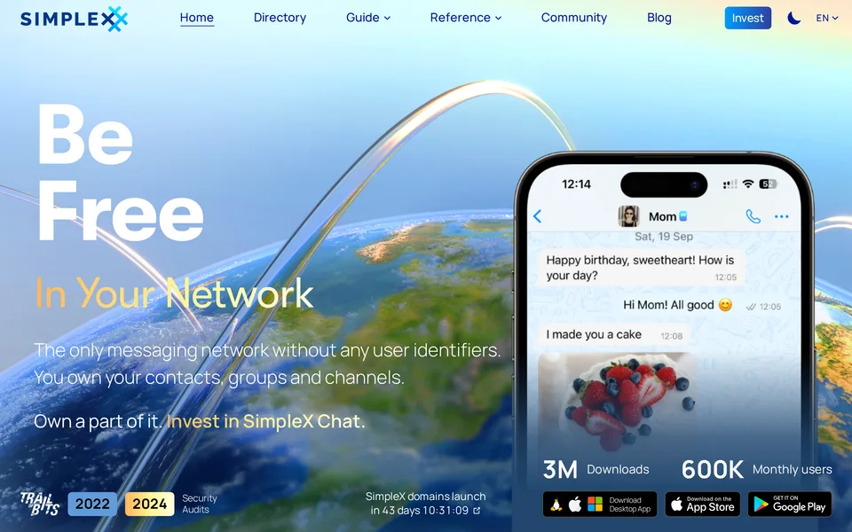 Screenshot of the SimpleX Chat website