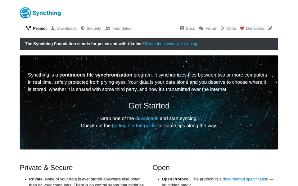 Screenshot of the Syncthing website
