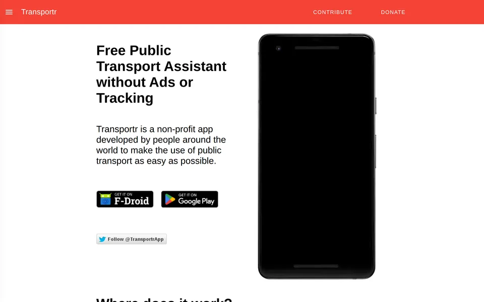 Screenshot of the Transportr website