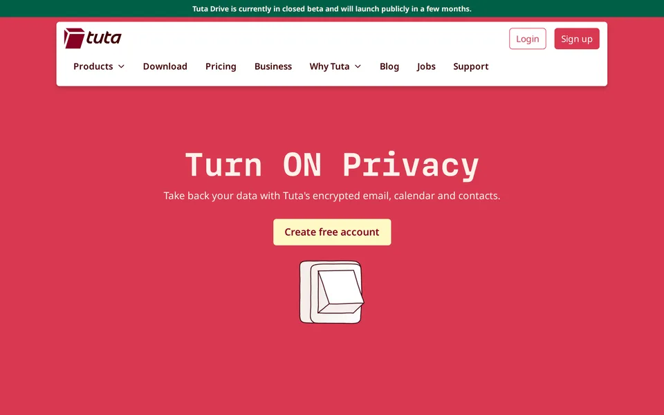 Screenshot of the Tuta website