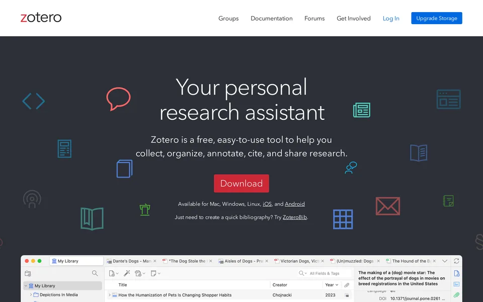 Screenshot of the Zotero website